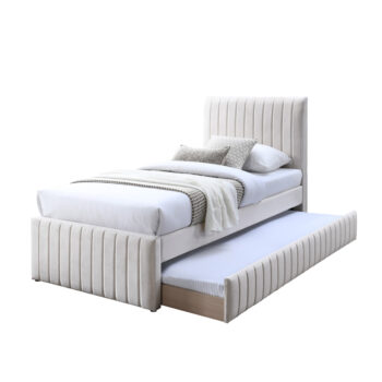 מיטת יחיד 90×190 מרופדת בד קטיפתי עם מיטת חבר דגם אמיגו-קרם