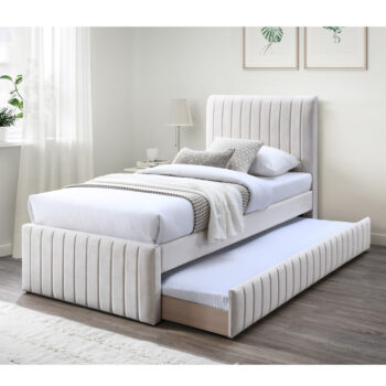 מיטת יחיד 90×190 מרופדת בד קטיפתי עם מיטת חבר דגם אמיגו-קרם