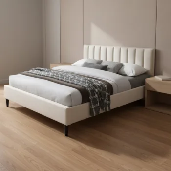 מיטת זוגית 160×200 מרופדת בד עם ראש מיטה מעוצב דגם פולי-160 קרם