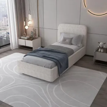 מיטת יחיד מרופדת בד עם ארגז מצעים מעץ דגם נועם