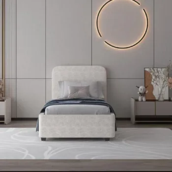 מיטת יחיד מרופדת בד עם ארגז מצעים מעץ דגם נועם