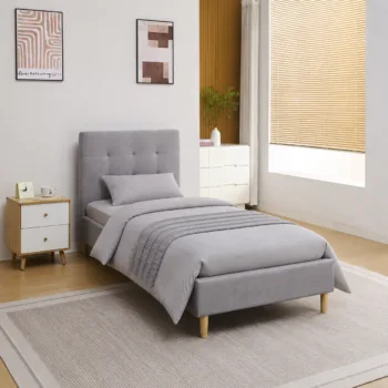 מיטת יחיד 90×190 מרופדת בד עם ראש מיטה מעוצב דגם לידור-90 – אפור