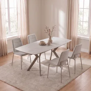 סט פינת אוכל אבן קרמית 1.2 מ' נפתח ל- 1.7 מ' עם 4 כיסאות תואמים דגם פורטו-שון
