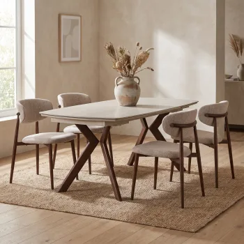 סט פינת אוכל אבן קרמית 1.4 מ' נפתח ל- 2.0 מ' עם 4 כיסאות תואמים דגם מרלו-אריסטו