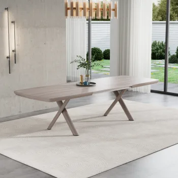 שולחן אוכל נפתח 1.8-2.6 מ' עם רגלי ברזל דגם בוסטון – טרוונטין